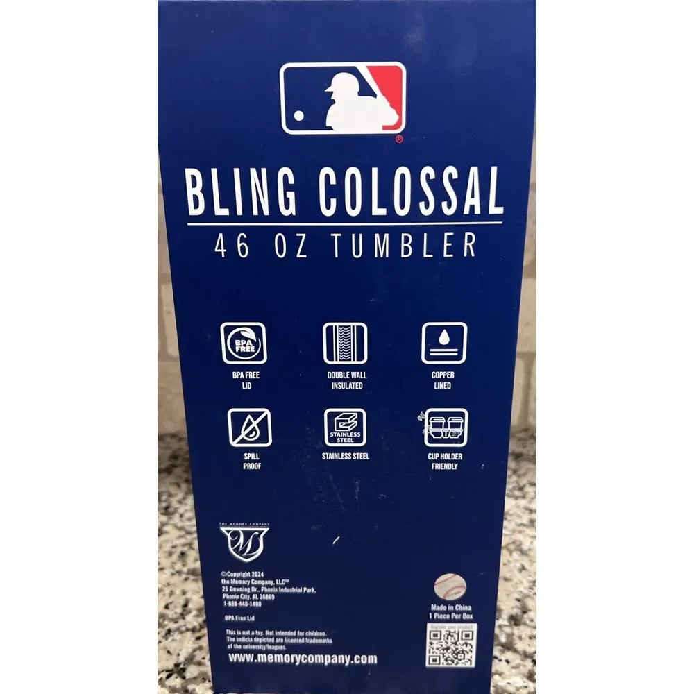 New‎ MLB Atlanta Braves White Bling Colossal 46oz Tumbler Rhinestone